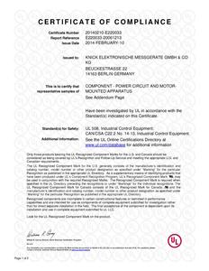 Certificate of Compliance (UL) - SensoTrans R A 20230