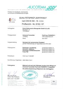 Quality Inspection Certificate - PolyTrans P 32000