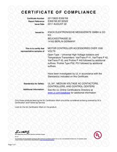 Certificate of Compliance (UL) - VariTrans P 41000