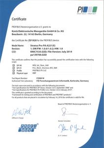 Certificate PROFIBUS Nutzerorganisation (PNO) - Stratos Pro