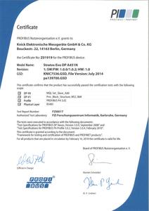 Certificate PROFIBUS Nutzerorganisation (PNO) - Stratos Evo