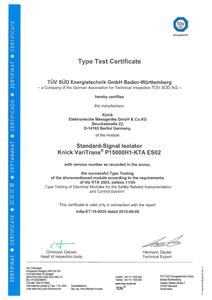 KTA Type Test Certificate - VariTrans P 15000