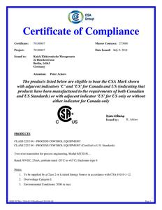 Certificate of Compliance (CSA) - MemoTrans