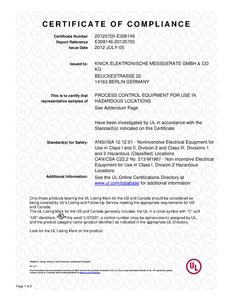 Certificate of Compliance (UL) - MemoRail