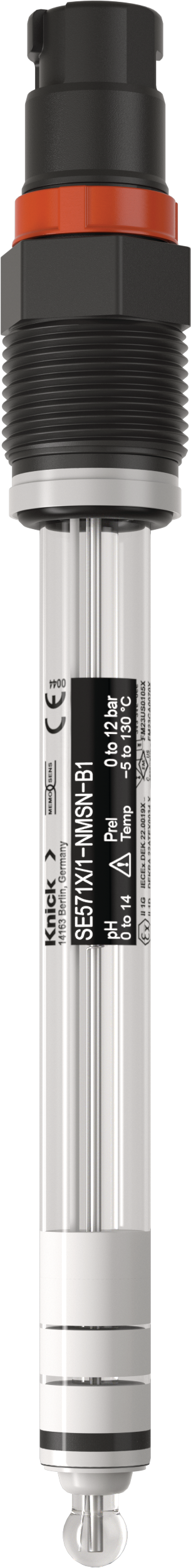 Front view of glass electrode for pH measurement SE571X/*-NMSN-B1 with Memosens