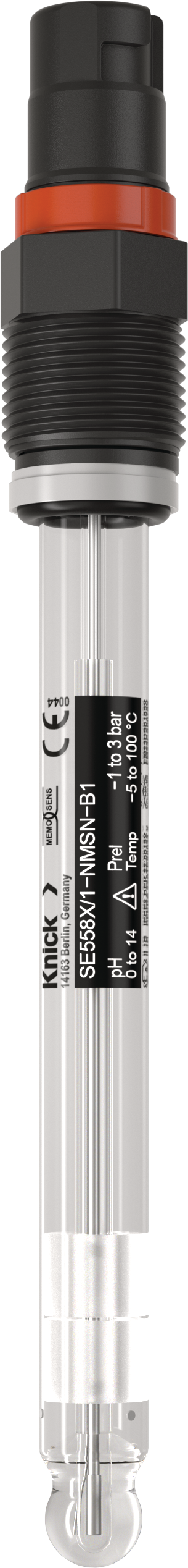 Front view of glass electrode for pH measurement SE558X/*-NMSN-B1 with Memosens