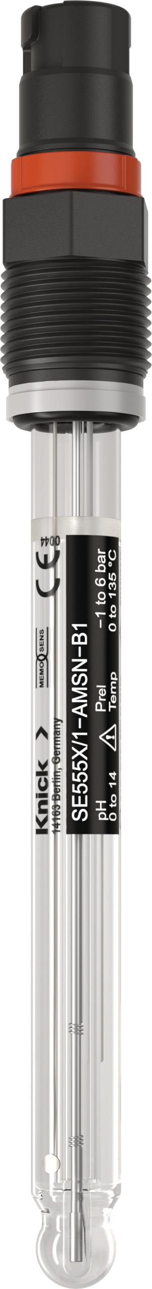 Front view of glass electrode for pH/ORP measurement SE555X/*-AMSN-B1 with Memosens