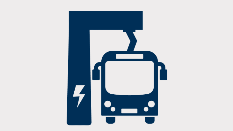 Piktogramm eines Elektrobusses unter einer Ladestation mit Stromsymbol