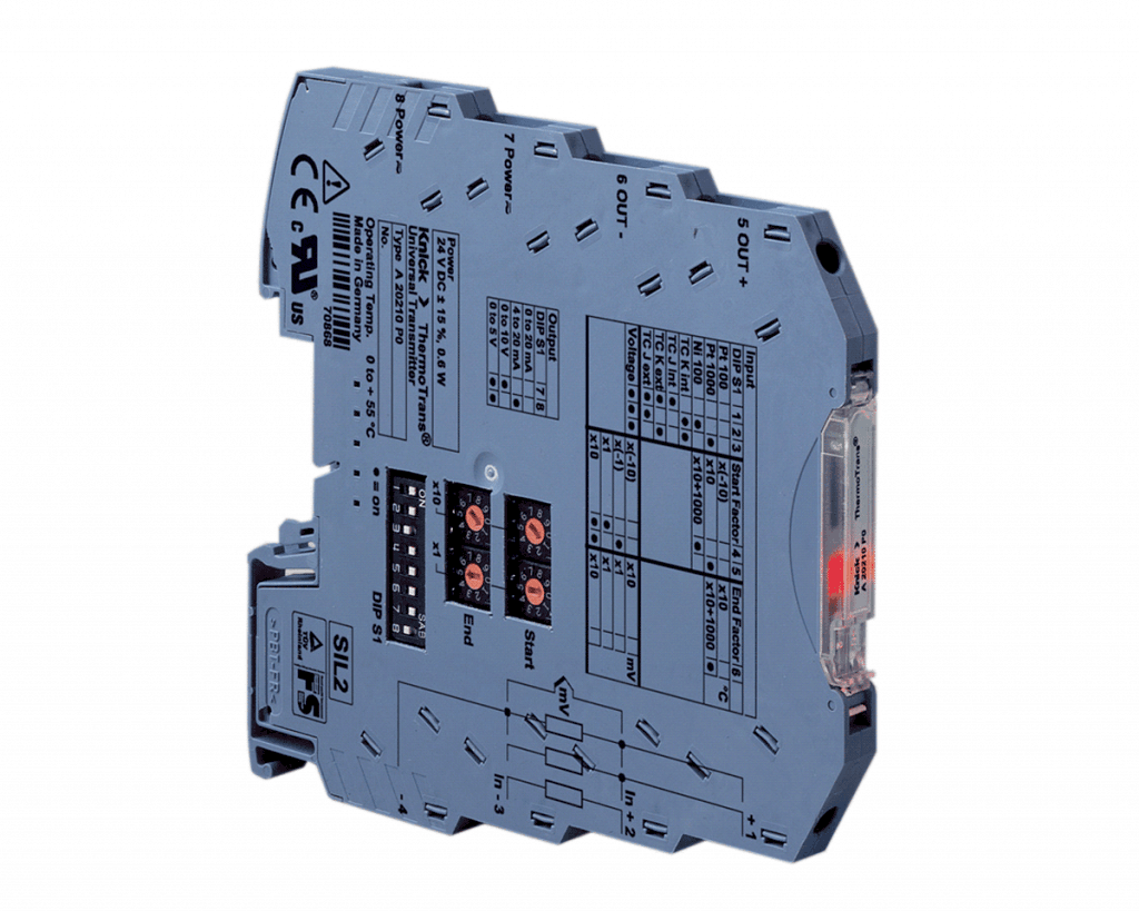 A20210 온도 트랜스미터 | 입력  Pt100/Pt1000, 열전대 | 공간 절약형 6 mm 외함