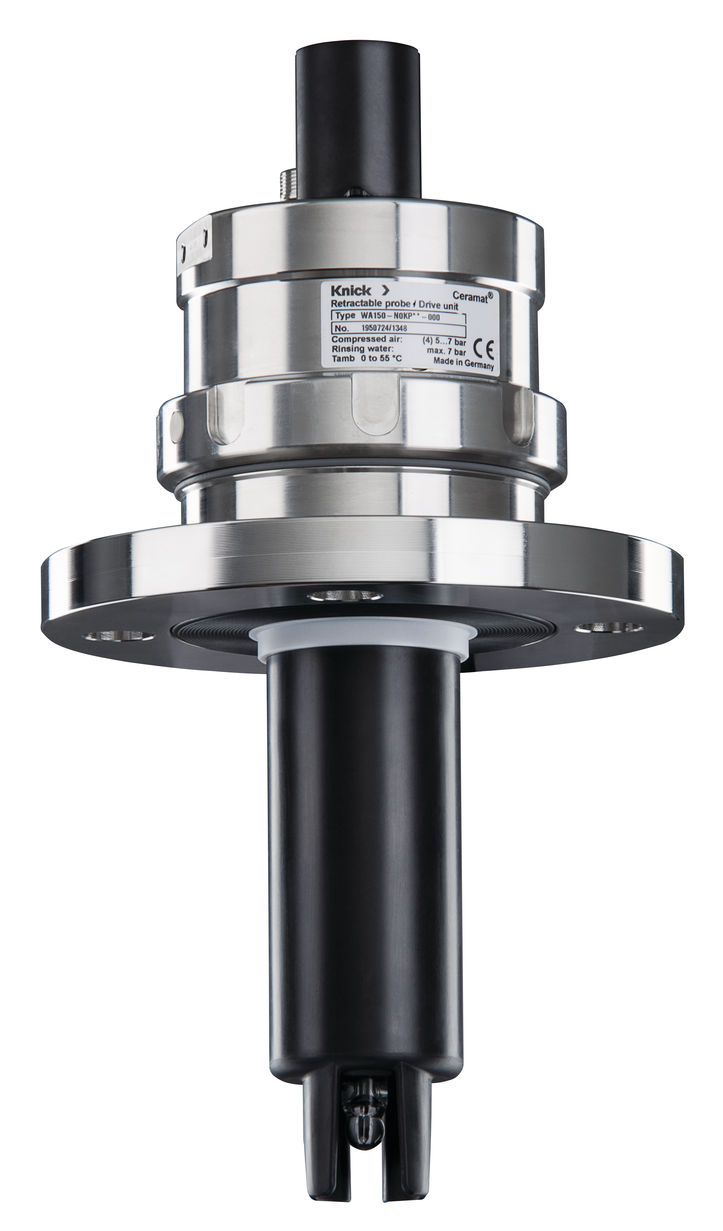 Portasondas retráctil Ceramat WA150 | Sellado cerámico | Neumático | PVDF o PEEK reforzado con fibra de carbono