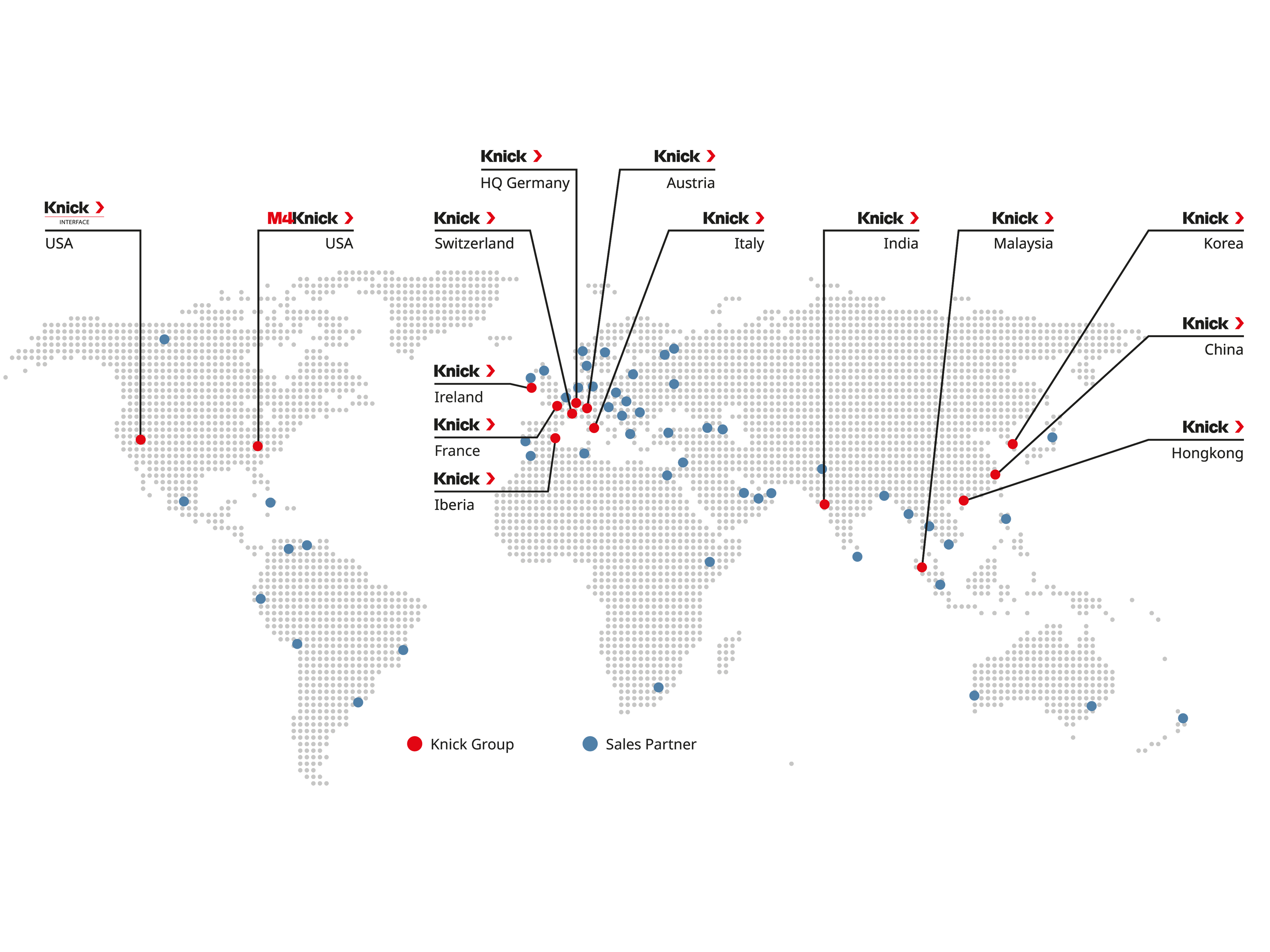 Local expertise for process analytics directly on site All Knick partner shown on a world map