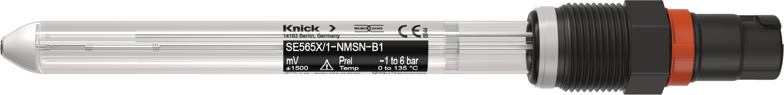 Side view of glass electrode for ORP measurement SE565X/*-NMSN-B1 with Memosens
