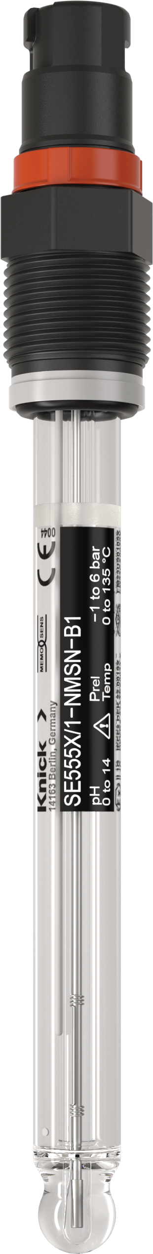 Front view of glass electrode for pH measurement SE555X/*-NMSN-B1 with Memosens