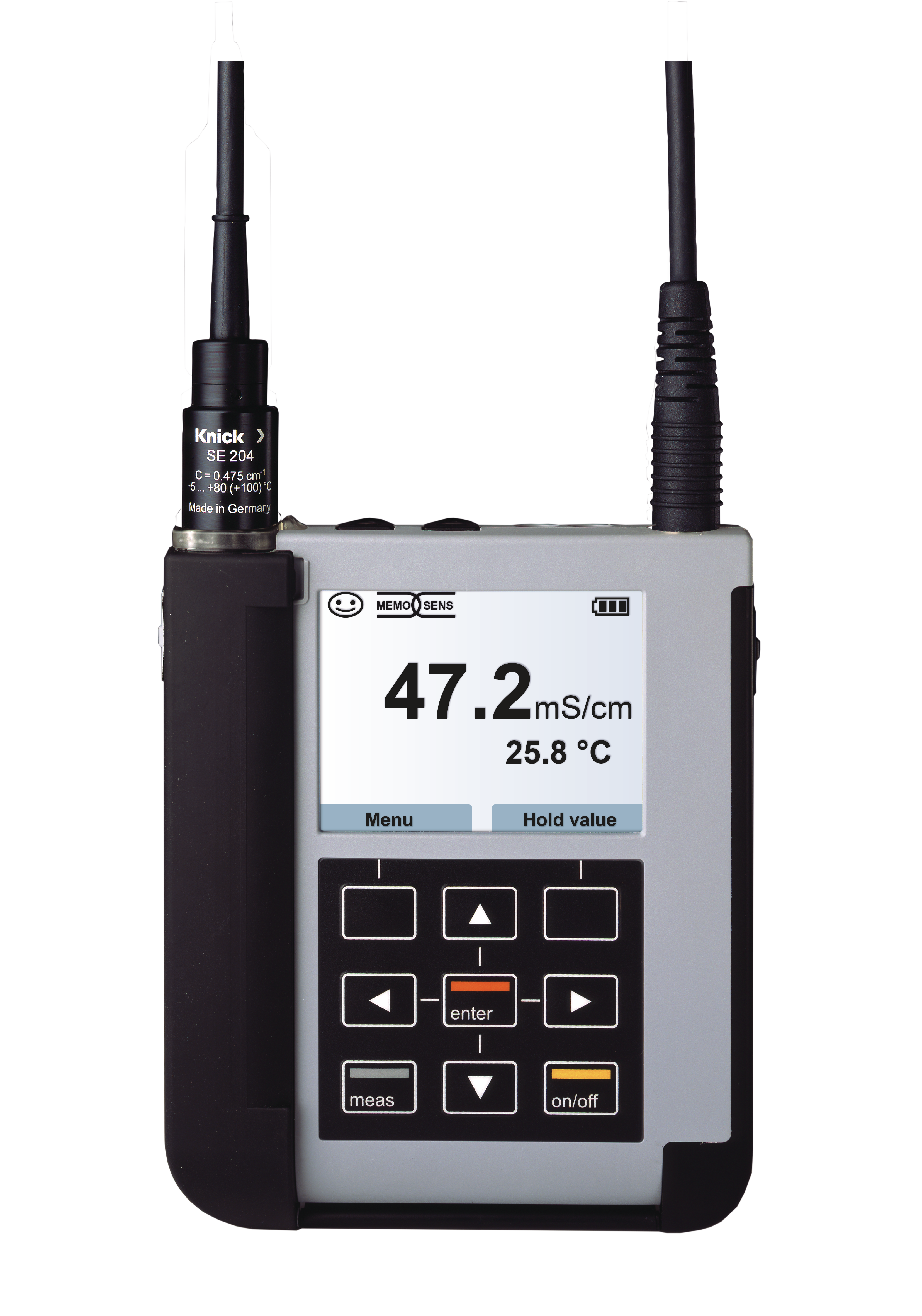 Portable meter 907Multi with sensor holder and indicator of the measured conductivity value 47.2 mS/cm